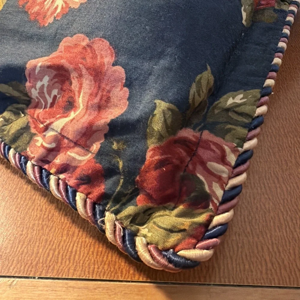Vtg Tommy Hilfiger Navy Fliral Throw Pillow 18